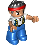 Duplo Figure with Spiked Hair and Red Headband, Blue Legs with Dark Blue Vest Print (Jake) / White