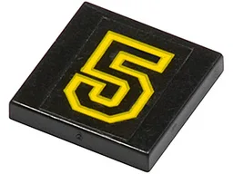 Tile 2 x 2 with Number 5 Yellow Outline Pattern (Sticker) - Set 6679-1