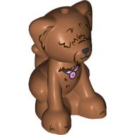 Lego Animal, Dog, Small Sitting Dark Brown Fur Over Eyes, Bright Pink Collar print / Sienna Brown
