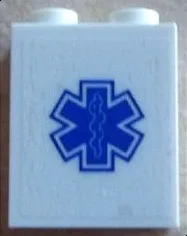 Brick 1 x 2 x 2 with Inside Stud Holder with Blue EMT Star of Life on Transparent Background Pattern (Sticker) - Set 60023