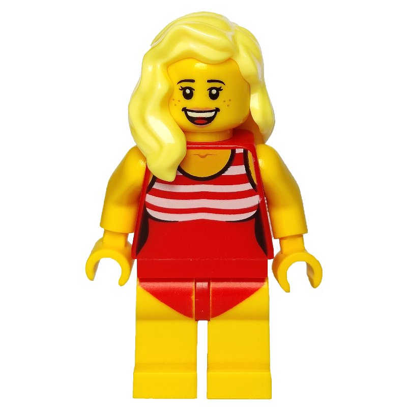 Lego Woman, Red Swimsuit, Bright Light Yellow Hair