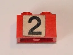 Brick 1 x 2 with Black '2' on White Background Pattern (Sticker) - Set 148