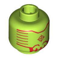 Lego Minifig Head Evil Mech, Red HUD Print [Hollow Stud] / Lime