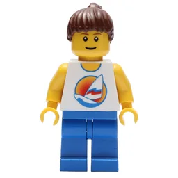 Lifeguard, White Tank Top with Windsurfer, Blue Legs, Ponytail