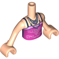 Lego Minidoll Torso Girl with Dark Pink Dress/Top, Dark Blue Straps, Necklace / Light Nougat