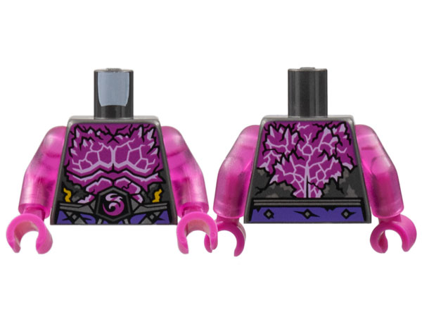 Lego Torso Armor, Broken with Magenta Chest with Spikes, White Trim, Dragon Logo Pattern / Trans-Dark Pink Arms / Magenta Hands
