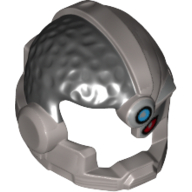 Lego Hair and Helmet Cyborg, Red Eye and Dark Azure Dot Print / Flat Silver