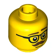Minifig Head Businessman, Glasses with Dark Brown Thick Eyebrows and Moustache Print [Blocked Open Stud] / Yellow