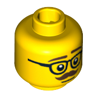 Lego Minifig Head Businessman, Glasses with Dark Brown Thick Eyebrows and Moustache Print [Blocked Open Stud] / Yellow