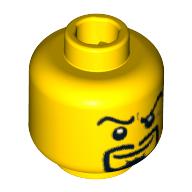 Lego Minifig Head Knight, Dual Sided, Arched Eyebrows and Goatee, Smile / Angry Print [Blocked Open Stud] / Yellow