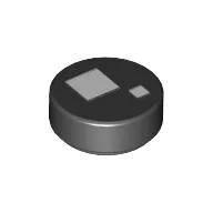 Tile Round 1 x 1 with Large and Small White Squares Print (Brickheadz Eye) / Black