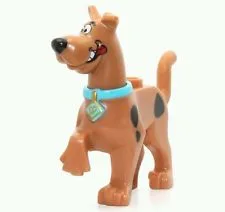 Dog, Great Dane Scooby-Doo Walking with Medium Azure Collar, Smile on Both Sides and Tongue Pattern