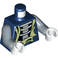 Lego Torso Robe, Torn Revealing Skeleton Bones Print, Sand Blue Arms, White Hands / Dark Blue