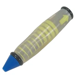 Pen Body, with Blue Tip, Black Ends, Yellow Lines, Arrows Print / White