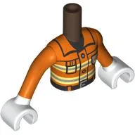 Minidoll Torso Woman with Reddish Brown Arms and White Hands with Reddish Orange Firefighter Uniform, Bright Light Yellow/Silver Safety Stripes, Black Belt print / Umber Brown