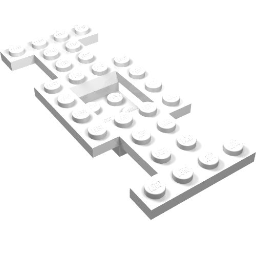 Lego Vehicle Base 4 x 10 x 2/3 with 2 x 2 Recessed Center with Smooth Underside, 1 x 2 Cutouts, No Center Hole / White