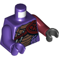 Lego Torso, Odd Arms and Hands, Snake with Black and Copper Scales, Knives and Shoulder Pad Print, Left Dark Red Arm and Black Hand, Right Dark Purple Arm and Hand / Dark Purple