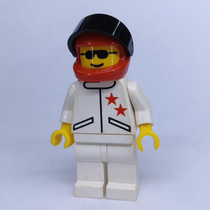 Lego Racer, White Jacket with 2 Stars, Red Helmet with Visor, Sunglasses