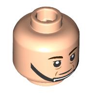 Lego Minifig Head Captain Antilles / Rebel Trooper, Dark Brown Eyebrows, Wrinkles, Chin Strap, Neutral / Scared Print / Light Nougat