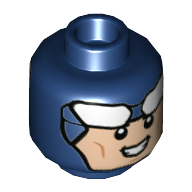 Lego Minifig Head Batman, Balaclava, White Stripe on Forehead, Smile with Clenched Teeth / Stern Print / Dark Blue