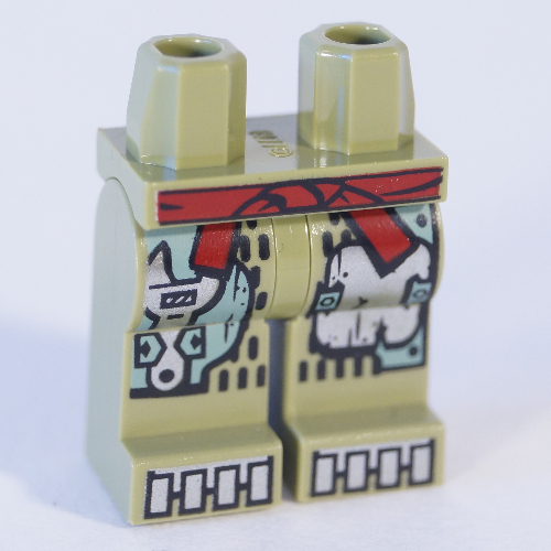 Lego Hips and Olive Green Legs with Sand Green and Silver Mechanical Panels and Boots and Dark Red Sash Print / Olive Green