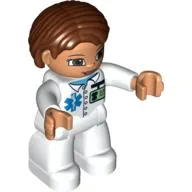 Duplo Figure Bob / Pageboy Hair Reddish Brown, with Medic / Nurse Print / White