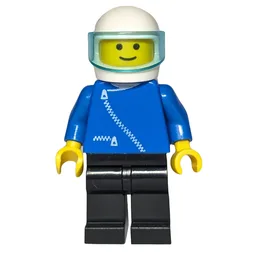 Man, Blue Jacket with Zipper, Black Legs, White Helmet with Visor