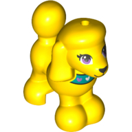 Lego Animal, Dog, Poodle with Purple Bow, Blue Eyes, Black Nose and Mouth Print / Yellow