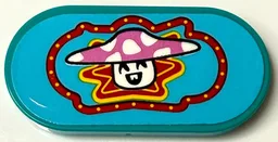 Tile, Round 2 x 4 Oval with Dreamling Mushroom with Black Eyes and Mouth, Dark Pink Hat with White Spots and Red and Yellow Border Pattern (Sticker) - Set 71461