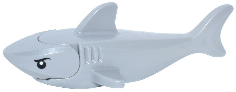 Lego Shark with Rounded Nose and Debossed Gills with Black Eyes with Eyelids and White Full Circle Glints Pattern