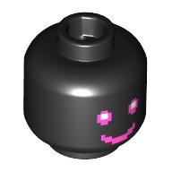 Lego Minifig Head with Pixelated Magenta Eyes and Mouth, Smile/Angry / Black