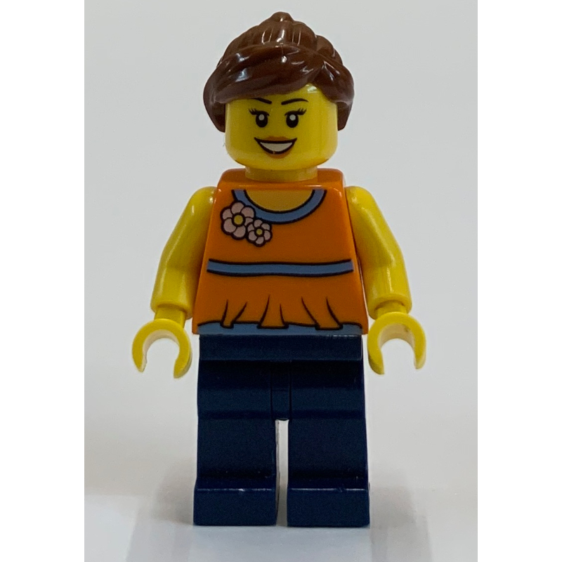 Lego Orange Torso, Dark Blue Legs, Reddish Brown Hair