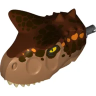 Animal Body Part, Dinosaur, Carnotaurus Head with Pin, Tan Teeth, Reddish Brown Top and Dark Brown and Orange Spots / Medium Nougat