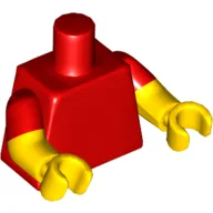 Torso, Dual Molded Arms, Red Sleeves Pattern, Yellow Arms and Hands / Red