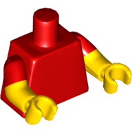 Lego Torso, Dual Molded Arms with Red Sleeves Pattern, Yellow Arms and Hands / Red
