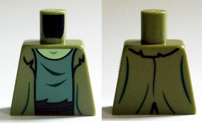Lego Torso Jacket Ragged with Sand Green T-Shirt with Reddish Brown Waist Sash Pattern (Zombie)