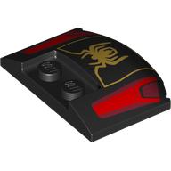 Lego Brick Round 3 x 4 x 2/3 Triple Curved with 2 Sunk Studs with Red Headlights, Gold Spider print / Black