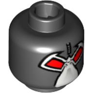Lego Minifig Head Bane, Dual Sided Wrestler Mask with Large Red Eyes / Green Hoses Print [Blocked Open Stud] / Black