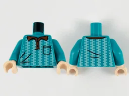 Torso Polo, Reddish Brown Collar, Left Side Pocket and Ornate White Vertical Stripes Pattern / Dark Turquoise Arms / Light Nougat Hands