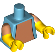 Lego Torso, Dual Molded Arms, Vest over Nougat Undershirt Print, Nougat Sleeves Pattern, Yellow Arms and Hands / Medium Azure