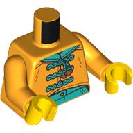 Lego Torso, Tang Jacket, Dark Turquoise Laces, Belt print, Bright Light Orange Arms, Yellow Hands / Bright Light Orange