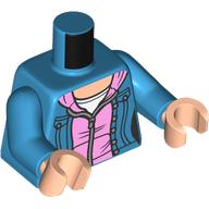 Lego Torso Jacket, Bright Pink Hoodie, White Shirt print, Dark Azure Arms, Light Nougat Hands / Dark Azure
