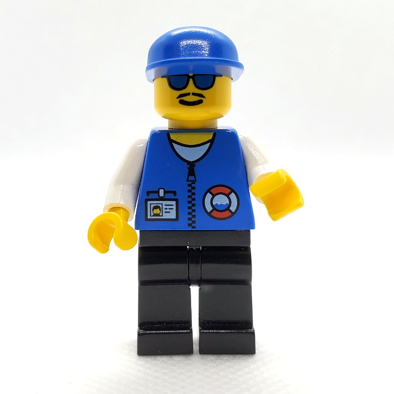 Lego Coast Guard, Blue Jacket with Zipper and ID Badge, Blue Cap, Blue Sunglasses