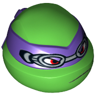 Lego Minifig Head Special, Ninja Turtle with Dark Purple Mask and Goggles Print (Donatello) / Bright Green