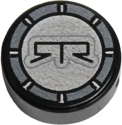 Tile, Round 1 x 1 with Silver and Dark Silver RTR Logo Pattern