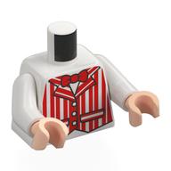 Lego Torso, Red Striped Dapper Dan Jacket, Red Bow Tie print, White Arms, Light Nougat Hands / White