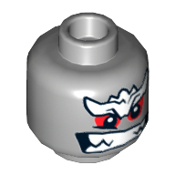 Lego Minifig Head Doomsday, White Bushy Eyebrows, Red Eyes, Bared Sharp Teeth Print [Hollow Stud] / Light Bluish Gray