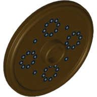 Lego Shield Round with Stud and Raised Rim with Silver Dots Print / Dark Brown