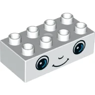 Duplo Brick 2 x 4 with Eyes, Nose and Smile Face Print / White