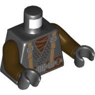 Lego Torso Robe with Dark Brown Undershirt, Suspenders Print, Dark Brown Arms, Black Hands / Black